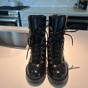 Gucci Black Combat Boots with Gold Detailing